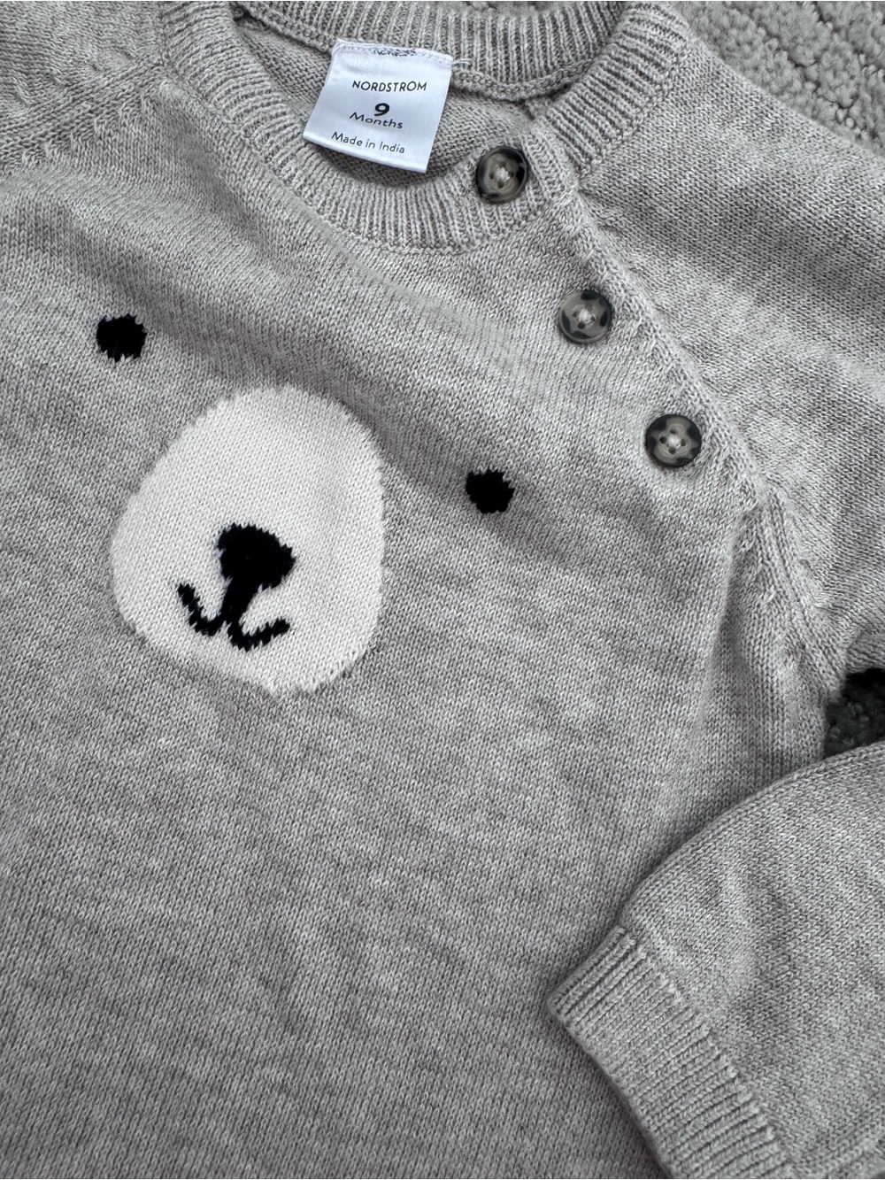Nordstrom beige Bear Face Knit Sweater romper